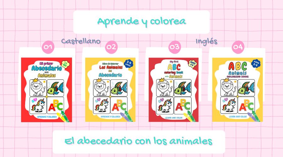 Libro de coorear para niños y niñas. Aprender el abecedario en español e inglés